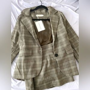 plaid blazer and mini skirt set